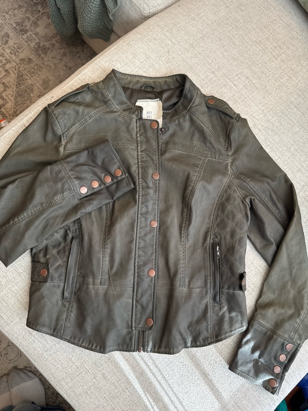 Anthropologie Hei Hei Vegan Leather Moto Jacket Olive Green M